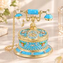1pc Metal Enamel Telephone Shaped Jewelry Box, Home Decor Enamel Handmade Telephone Decoration, Wedding Decoration, Necklace/Ring Storage Box, Luxury Desktop Ornament, Perfect Gift - Multicolor - View 3