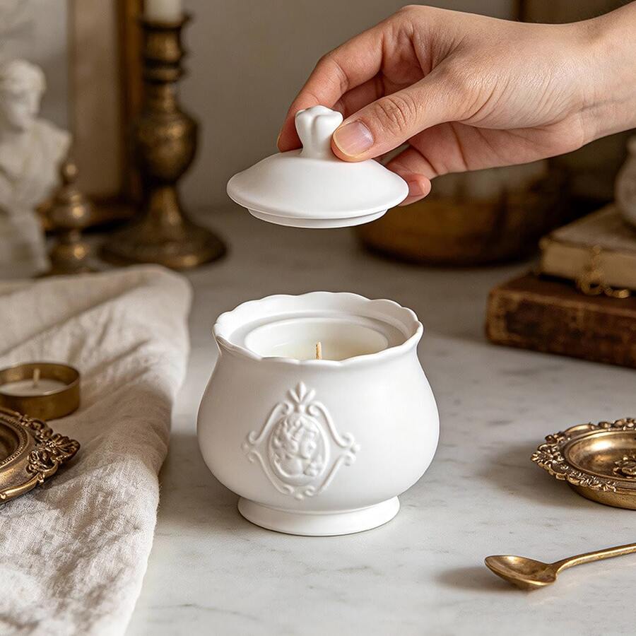 Retro Relief-Patterned Lidded Storage Jar, Tabletop Silicone Mold For DIY Aromatherapy Gypsum Candle Cup Containers. - A - View 1