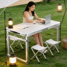 Folding Table And Chair Set, Foldable Handheld Table With Four Folding Stools, Lightweight & Easy To Store, Outdoor Picnic And Stall Table, Suitable For Camping, Markets And Casual Outdoor Dinners Mesa Plegable - Multicolor - View 4