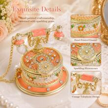 1pc Metal Enamel Telephone Shaped Jewelry Box, Home Decor Enamel Handmade Telephone Decoration, Wedding Decoration, Necklace/Ring Storage Box, Luxury Desktop Ornament, Perfect Gift - Multicolor - View 2