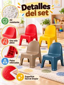 Set Of 4 Stackable PP Plastic Children's Chairs Available In Different Colors With Curved Backrests For Play, Reading, And Crafts; One-Piece Construction With Rounded Edges, Matte Finish, And Wide Legs, Easy To Move, Clean With A Soft Cloth, And Store In Children's Spaces When Not In Use - Multicolor - View 6
