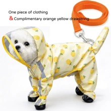 Fruit Series Waterproof Dog Raincoat Set, Includes 1pc Raincoat And Waterproof Leash, Multiple Colors Available, Windproof And Fully Waterproof, Full Coverage Design, With Special Fasteners, Non-Slip Rubber Sole, Adjustable Hook And Loop, Full Paw Coverage And Reflective Strips - Yellow - View 14