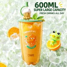 QWE AS材質吸管水杯600ML卡通立體公仔吸管蓋隨行奶茶杯 - 橘色 - 查看 5