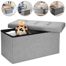 Lislark Storage Bench 76x38x38cm Storage Box End Of Bed Storage Bench Storage Bench Folding Ottoman Storage Box Pouffe Seat Stool Home Chair Foot Stool Bench LINEN For Home Living Room - Grey - View 1