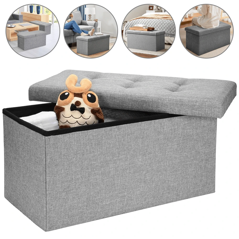 Lislark Storage Bench 76x38x38cm Storage Box End Of Bed Storage Bench Storage Bench Folding Ottoman Storage Box Pouffe Seat Stool Home Chair Foot Stool Bench LINEN For Home Living Room - Grey - View 1