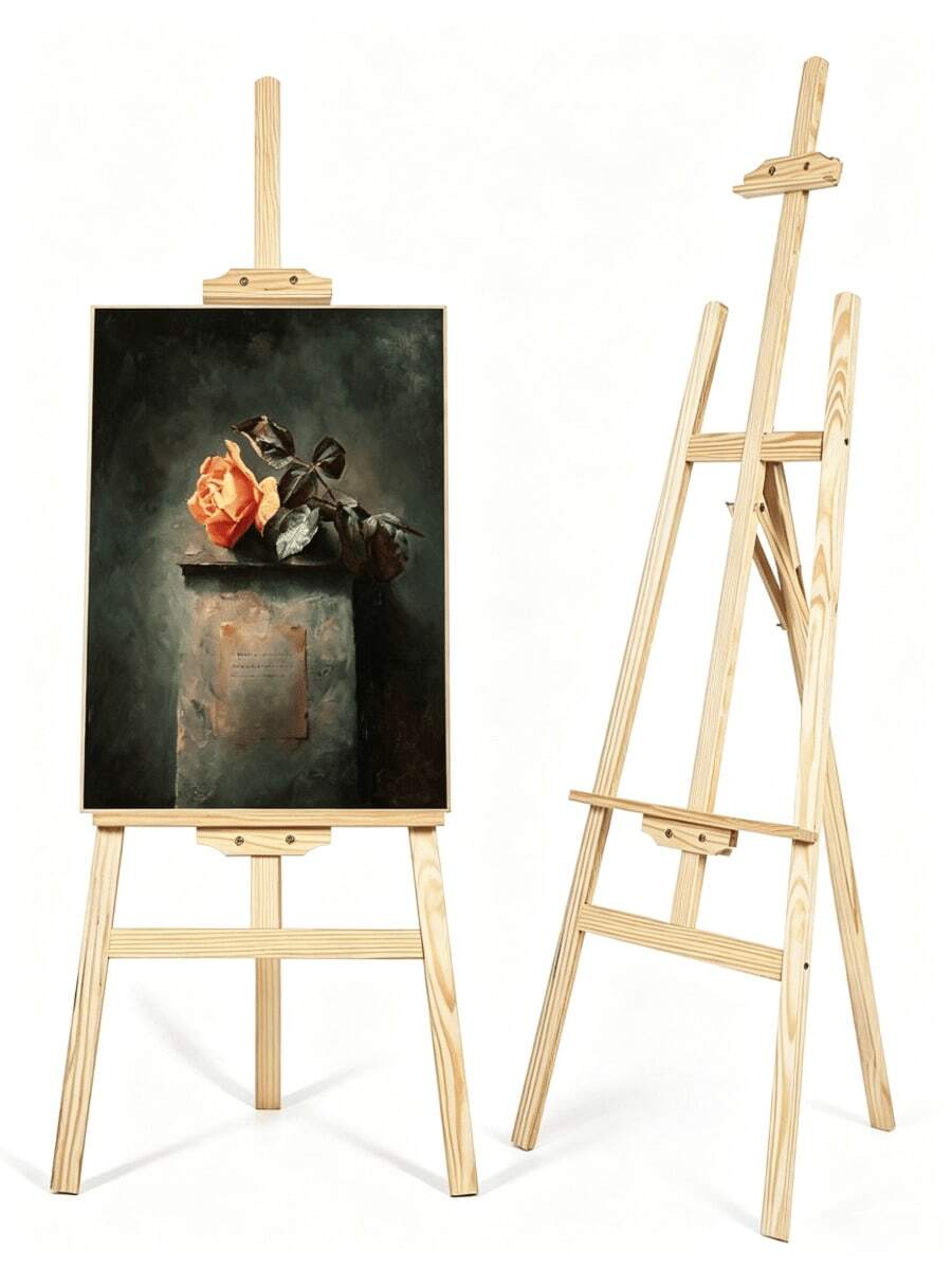 1pc Solid Wood Triangle Display Easel (5 Sizes Optional: 50/70/90/120/175cm), Freely Adjustable Height, Stable Triangle Support Without Shaking, Suitable For Studio Hand Painting, Store Posters And Desktop Decorative Painting Display - A - View 1