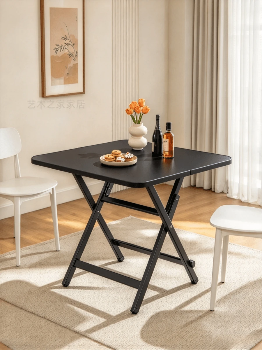 Simple Black Folding Square Table, Thickened & Sturdy, Quick Fold Portable Small Table, Space Saving, Simple Home Dining Table, Suitable For - Study Room Study, Balcony Rest, Picnic Gathering, Rental House Use, Temporary Stall Countertop - Multiple Specifications - View 1