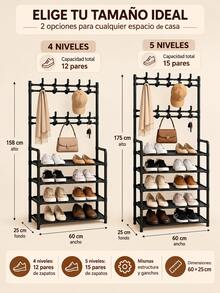 4/5 Niveles Marco Metal Hogar estantes De Zapatos Muebles caja Organizador, Zapatera Apilables Multiusos Armable Estante Cajas para zapatos Portátil 18 Pares cajones mueble ropa,Zapatero para armario,organizador de zapatos con sombrero, perchero, estante de entrada para almacenamiento grande Zapatero - Negro - 4 capas - Ver 4