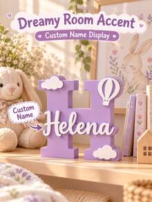 1pc Personalized Custom Name Plate, PVC Name With Exquisite Acrylic Name And Initial Desktop Decor, With Floral, Cloud And Balloon Patterns, Freestanding Bedroom Desk Decoration, Suitable As Birthday And Anniversary Gift For Her - Multicolor - View 2