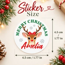 Custom Reindeer Christmas Stickers, Personalized Name Gift Labels, Festive Red & Green Round Stickers For Gift Boxes, Bags & Holiday Party Favors, Customized Name Christmas Labels, Customizable Gift Seals For Family & Friends 2026, Merry Christmas - Multicolor - View 2
