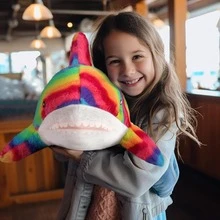 1pc Rainbow Striped Shark Plush Doll, Cute Cartoon Soft Long Fur Stuffed Animal, Comforting Doll, Christmas Birthday Gift, Random Style - Multicolor - View 4