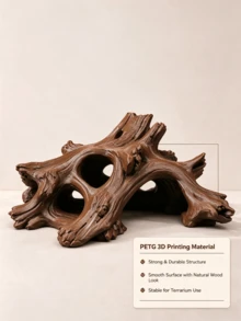 1pc PETG Material 3D Printed Reptile Hide Cave, Driftwood Cave Decor, Small Fish & Shrimp Hideout, Sinkable, Suitable For Gecko, Lizard, Frog, Small Snake, Reptile Tank Decoration - View 2