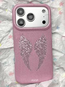 Y2K 時尚可愛亮片暗黑天使翅膀手機殼，適用於 iPhone 18 Pro Max 18 Pro 17 Pro Max 17 Pro 17 16 Pro Max 16 Pro 16 15 Pro Max 15 Pro 15 14 Pro Max 14 Pro 14 13 Pro Max 13 Pro 13，復古女孩風防震軟殼後蓋 - 粉色格紋翅膀 - 查看 2