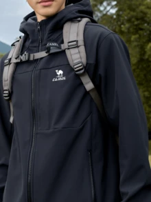 CAMEL CROWN Men's Outdoor Jacket, Fleece Lined Windproof Water-Repellent Hooded Coat, Warm Lightweight Hiking Jacket For Camping Running Travel - Phantom Black - View 5