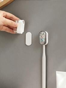 Drill-Free Wall-Mounted Toothbrush Holder With Auto-Close Dustproof Cover, Cute Decorative Toothbrush Storage Rack, No-Drill Bathroom Countertop Organizer, Simple Dust-Proof Toothbrush Storage Box, Suitable For Home Bathroom And Dormitory - Multicolor - View 5