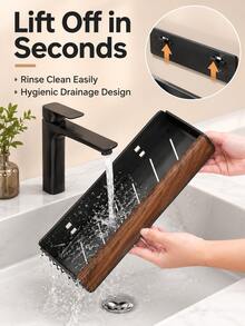 Solid Walnut Wood Bathroom Wall-Mounted Floating Shelf, No-Drill Storage Rack For Sink Countertop, Toiletries And Home Essentials - Black - View 3