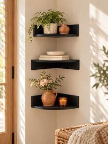 1pc/3pcs Set Wall-Mounted Corner Floating Shelf, Storage Display Rack, Space-Saving Organizer Shelf, Suitable For Living Room, Bathroom, Kitchen, Office, Dorm, Entryway, Modern Minimalist Home Decor, Books, Plants, Photo Frames, Candles Display, Small Space Storage Decor - Multicolor - View 2