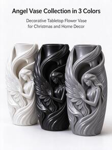 3D Embossed Angel Statue Vase, Curved Wing Sculpture Flower Pot, Luxury Desktop Decor, Suitable For Christmas, Bedroom Vanity And Home Decoration - 1PC - View 5