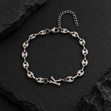 1pc Fashion Simple Initial Silvery Stainless Steel Chain Bracelet For Men - Silver - View 3