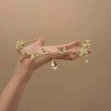 1pc Fashionable Women's Brow Chain, Wedding Party Bride Crown Accessory, Sparkling Material, Delicate Design, Mysterious And Charming, Essential Hair Accessory For Elf Queen Look, Party Photo Focus, Showcasing Unique Charm And Style, Multiple Gemstone Color Options, Halloween Accessory - Multicolor - View 3