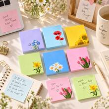 6/12PCS Floral Sticky Notes Set, Tearable Notepads, Aesthetic Colorful Ins Style Memo Pads, Journal Planner Stickers, Office & Student Stationery, DIY Scrapbooking Hand Account Supplies - Multicolor - View 1