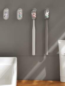 Drill-Free Wall-Mounted Toothbrush Holder With Auto-Close Dustproof Cover, Cute Decorative Toothbrush Storage Rack, No-Drill Bathroom Countertop Organizer, Simple Dust-Proof Toothbrush Storage Box, Suitable For Home Bathroom And Dormitory - Multicolor - View 9