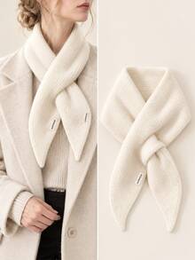 Women's Solid Color Triangle Neck Scarf, Cross-Style Winter Warm Neck Accessory, Autumn Decorative Deep Winter Clothing Accessory, Suitable For Commuting, Work, Campus And Various Occasions, Back To School Season, Ideal Gift For Family, Friends, Mother, Christmas Gift - A - View 5