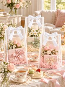 10pcs Reusable Transparent Plastic Gift Bags With Die-Cut Handles, PP Material With Ribbons, Suitable For Christmas, Weddings, Bridal Showers, Birthdays, Baby Showers, Small Businesses, Size: 7x10x3.9 Inches (White) - White - View 9