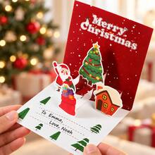 1pc Customized Christmas 3D Pop-Up Card, Personalized Name & Blessing Greeting Card, Santa Claus & Christmas Tree Scene Paper Cut Card, Writable Custom Message, Creative Holiday Gift Card, Warm Christmas Gift, Suitable For Friends, Family, Couples, Colleagues - Multicolor - View 3