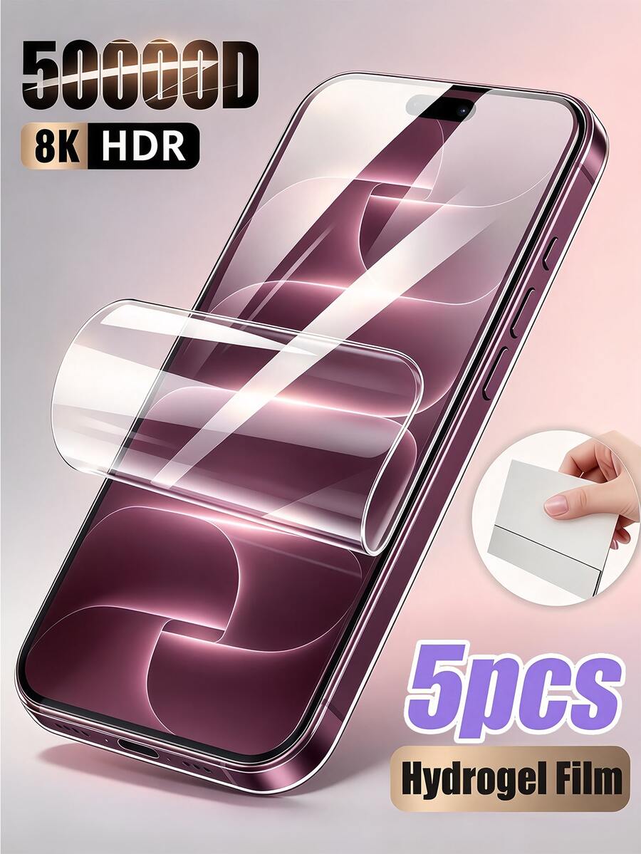 5Pcs Clear Hydrogel Film Screen Protector, HD Soft Phone Screen Protection,Flexible Hydrogel Screen Cover For Smartphone, Self-Healing, Bubble Free Compatible With IPhone 18 17 PRO/Compatible With Samsung Galaxy S26 A18/Compatible With Xiaomi 17T 15T/ 17C 15C Note 17 15