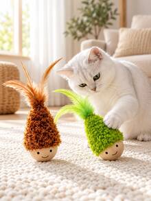 1pc Cat Interactive Wobble Feather Toy, Automatic Self-Righting Swinging Teaser Toy, Indoor Cat Boredom Relief Durable Toy, Cat Chasing Pouncing Hunting Training Exercise Toy, Daily Interactive Pet Supplies For Kittens And Adult Cats - View 1