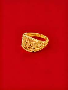 YIYI 1pc Luxury Gold-Plated Brass Women's Ring, Multi-Layer Hollow Mesh Open Ring, Daily & Holiday Gift - Gold - View 2