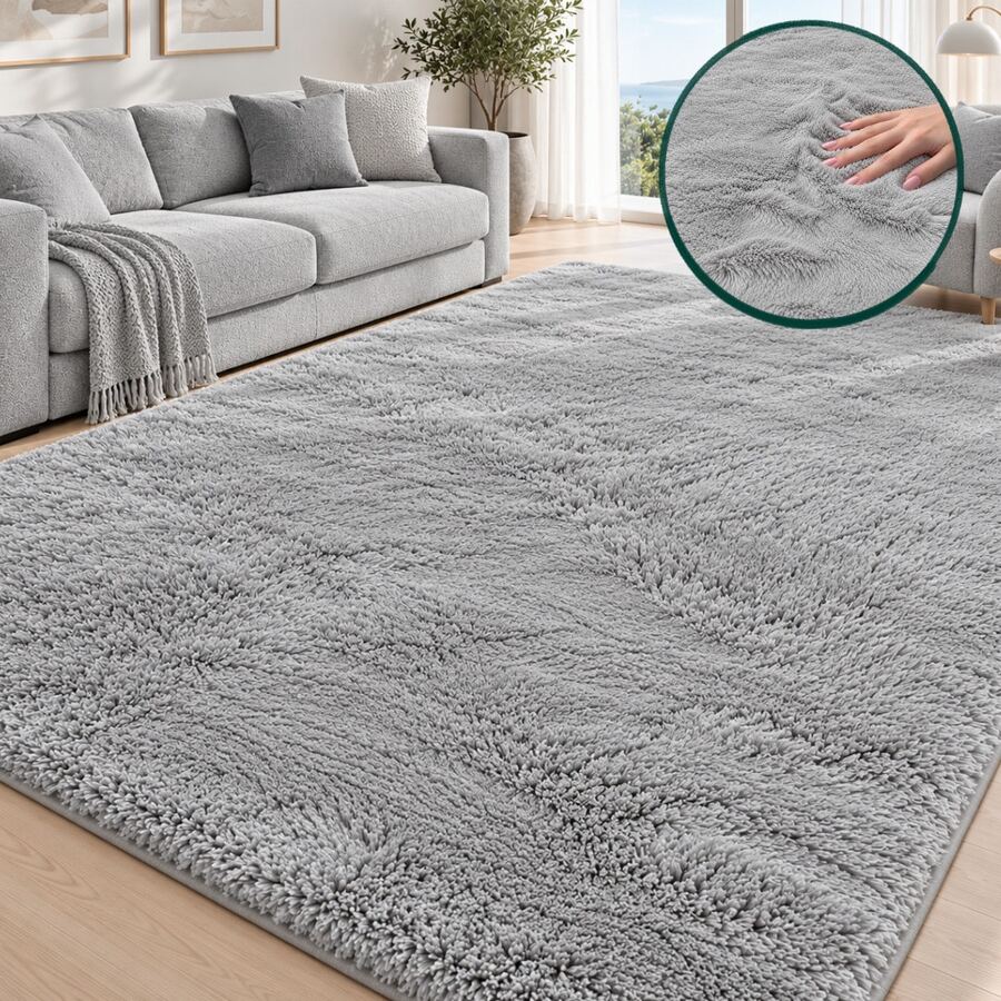 Modern Shaggy Area Rug – Ultra Soft Plush Rug For Living Room, Bedroom & Home Decor - Light Grey - View 1