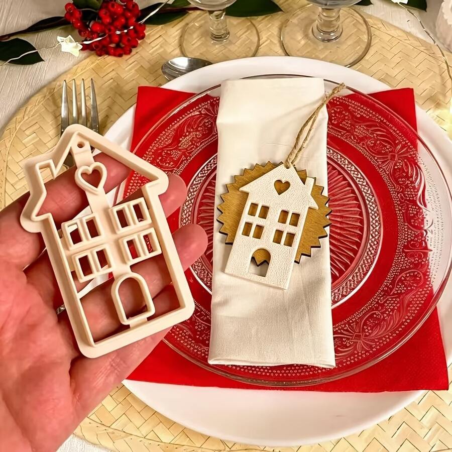 1 buah Pemotong Tanah Liat Berbentuk Rumah Natal - Tanah Liat Polimer - Perlengkapan Pesta DIY - Pemotong Tanah Liat Natal, Alat Kerajinan Keramik - Aprikot - View 1