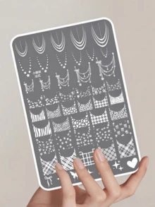 French Manicure Stamping Plates, High-Quality Aesthetic, Delicate Patterns Easy To Transfer, With Backing Plate, Suitable For Halloween Atmosphere Nails, Suitable For Nail Salons, Home Creation, Nail Practice, Quickly Complete Various French Nail Art Designs - Multicolor - View 1