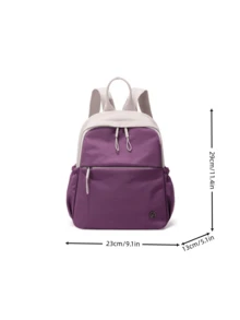 Man Color Block Backpack Lightweight Waterproof Daypack For Commute & Shopping Contrast Purple Beige Drawstring Detail - Multicolor - View 4