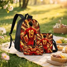 Football Player No.19 Back Print 3 Pieces Set: Large Capacity Backpack + Crossbody Bag + Pencil Case, Adjustable Breathable Shoulder Straps, Modern Fashion Art Style Fan Merchandise Sports Commute Storage Set - Printed Bag - View 8