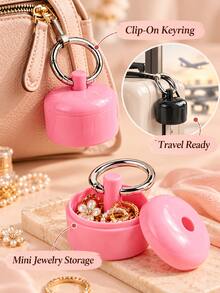 1pc Portable Jewelry Storage Box, Pill Box Keychain, Keychain, Portable Ring Holder Keychain, Women's Travel Ring Holder Keychain, Earrings, Rings, Small Round Metal Ring Box, Convenient For Outdoor Travel Jewelry Storage - Multicolor - View 4