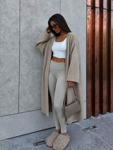 FOR BEAUTY Autumn/Winter Y2K Women's Solid Color V-Neck Knit Cardigan, Loose Fit Soft Casual Fashion Mid-Length Top For Office Commute And Fall - Tulip - View 2