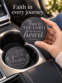 A Gift Suitable For All Four Seasons, 2pcs/Set Of Faith-Inspired Style - Round Coaster - Bible Proverbs / Matthew Text + Minimalist Plant Pattern - Car Coaster / Anti-Slip And Heat Insulation Pad / Faith-Themed Decorative Pad - A - View 8