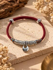 1pc Lucky Adjustable Braided Bracelet, Red/Black/Brown Braided Rope With Lucky Pendant, Unisex Style, Suitable For Daily, Party, Holiday Gift - Black Peace and Good Luck Coil Bracelet - View 10
