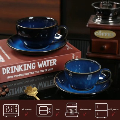 Ensemble classique de 2 tasses à café et soucoupes en céramique, série de couleurs vintage, convient pour la maison ou le café, lave-vaisselle, micro-ondes, four et réfrigérateur