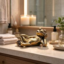 1pc Relaxing Healing Sleeping Frog Figurine, Vintage Brass Texture Design With Distressed Finish, Cute & Quirky Eye-Catching Style, Suitable For Multiple Scenes, Compact & Exquisite, Desktop Decor And Creative Niche Gift - A - View 5