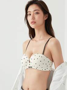 Mystèrelle Áo ngực nâng ngực nửa cúp không dây không đường may họa tiết chấm bi cho ngực nhỏ, áo ngực bandeau đa cách mặc gợi cảm cho phụ nữ ngực phẳng - trắng - Xem 1