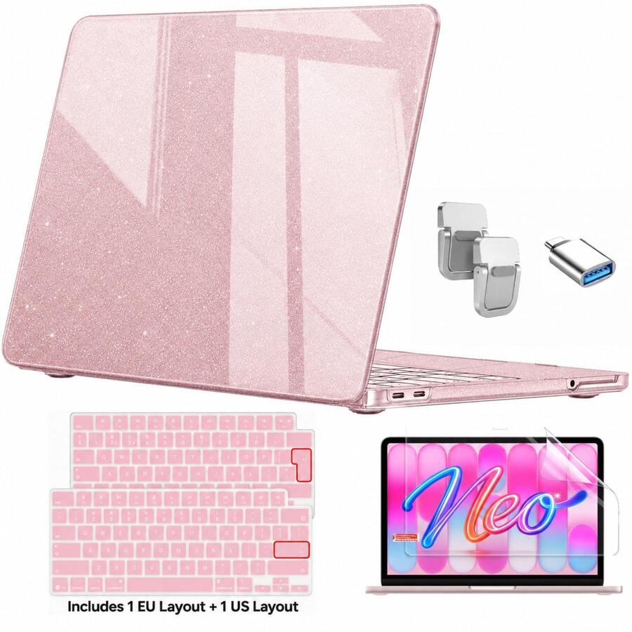 Compatible With MacBook Neo 13 Inch A3404 2026 A18 Pro, Sparkly Clear Hard Shell Laptop Case With Multiple Protection Accessories Options, Keyboard Cover, Screen Protector, USB-C Adapter, Mini Folding Stand Available - View 1