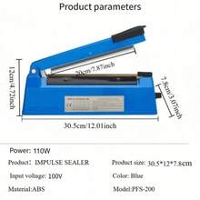 Manual Sealer, Transparent Plastic Bags, Rubber Stock, Customized Plastic Sealer, Hand-Pressed Impulse Sealer, Kitchen. Autumn/Winter Product Promotion, Rated Power: 110W - Japan A Type Plug(100V) - View 12
