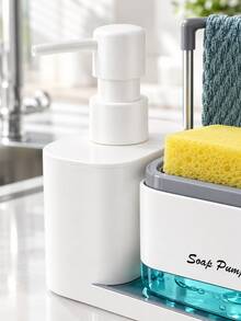 Kitchen Sink Organizer Set, Dual Soap Dispenser With Sponge Holder, Floor Mounted, No Electricity Required, Hand Soap And Dish Soap Dispenser With Tray And Dish Cloth Rack - Multicolor - View 3