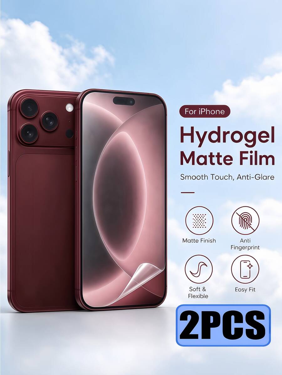 2片裝磨砂水凝膠螢幕保護膜，相容 iPhone，防指紋防眩光柔軟手機螢幕保護，柔性磨砂水凝膠螢幕蓋，無氣泡、觸感滑順，相容 iPhone 18 17 PRO / 相容 Galaxy S26 A18 / 相容 17T 15T / 17C 15C Note 17 15