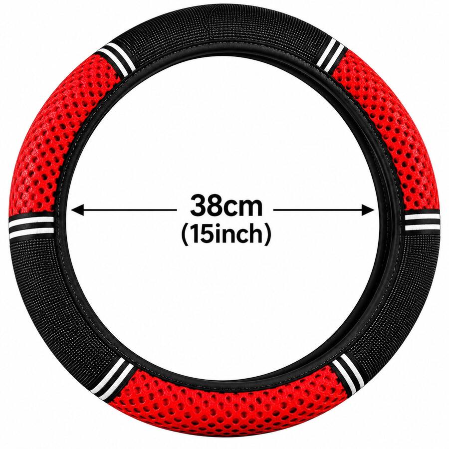 1PC Universal Car Steering Wheel Cover, 15 Inch Breathable Mesh Non-Slip Steering Wheel Protector, Soft Comfortable Grip, Sporty Design, Wear-Resistant All-Season Car Interior Accessory For Sedan SUV Truck