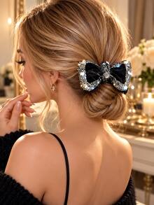 Velvet Bow Hair Scrunchie, Star Rhinestone Ponytail Holder, High Quality Hair Accessory For Women, Great For Daily Look, Party, Fall & Winter - Multicolor - View 2